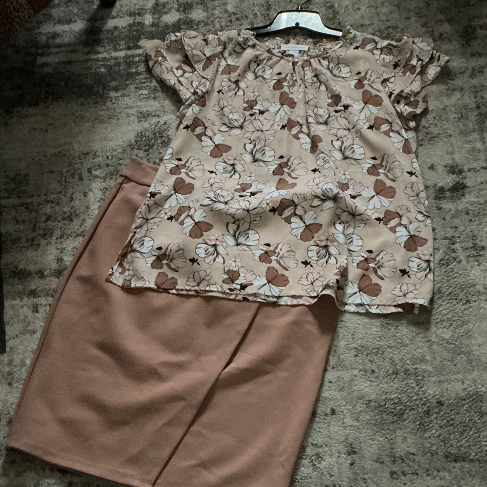 Liz Claiborne Floral Midi Skirt in Cream and Brown